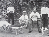 Manifold brothers (in foreground) with staff at Purrumbete, c1865
